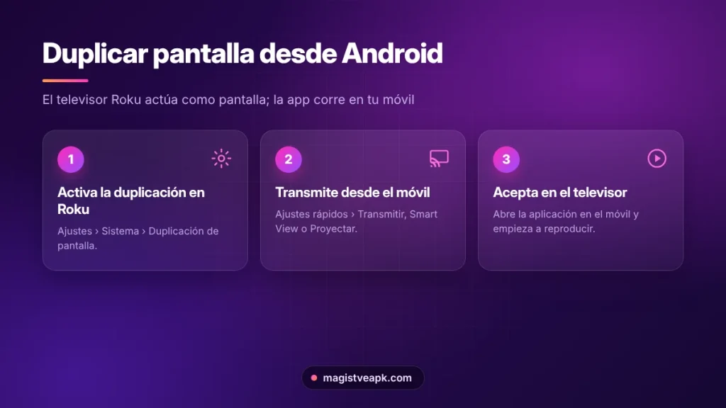 Pasos para duplicar la pantalla de Android en un televisor Roku
