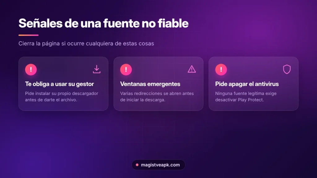 Señales de que una fuente de descarga de Magis TV no es fiable